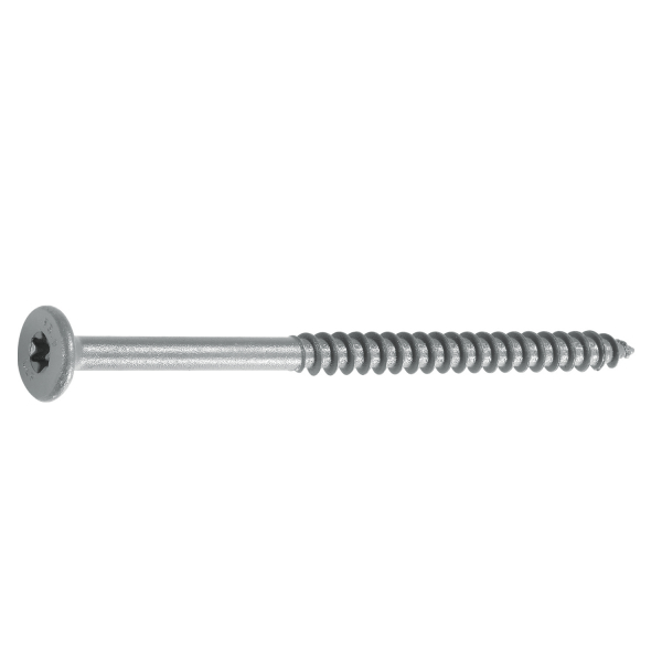 A LedgerLOK flat head screw, colored silver, is displayed horizontally on a white background.