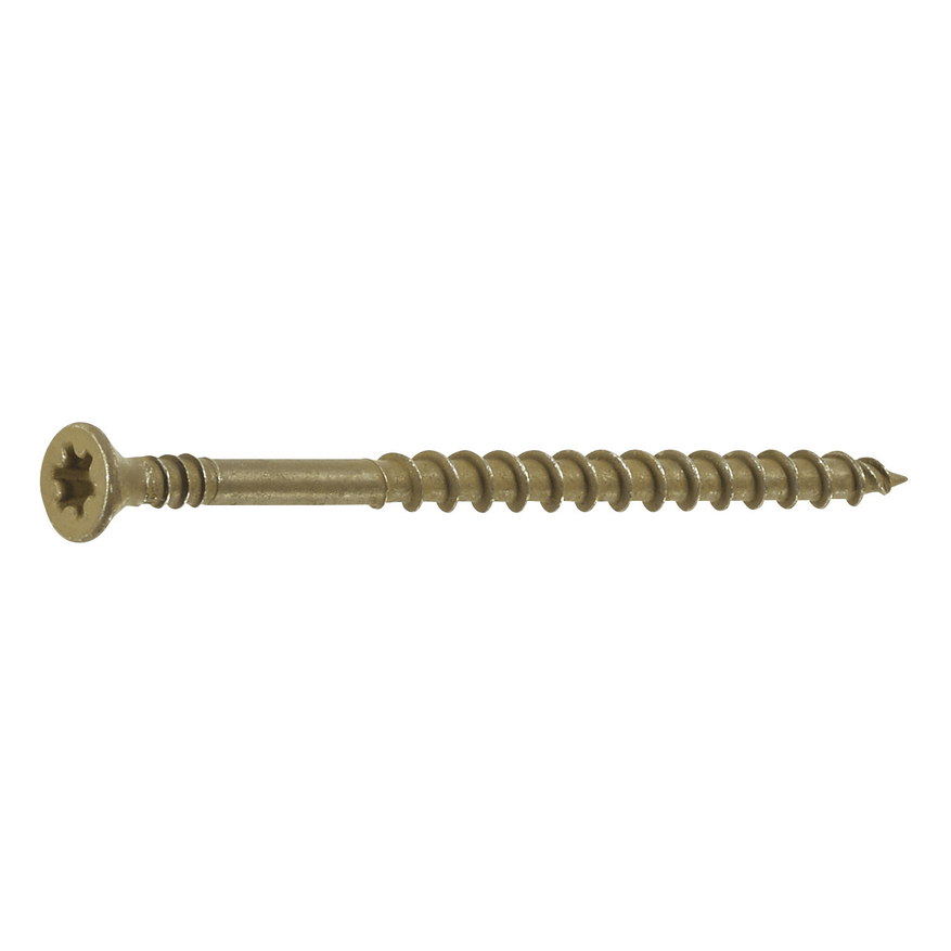 A PAMFast Copperhead® screw is lying horizontally on a white background.